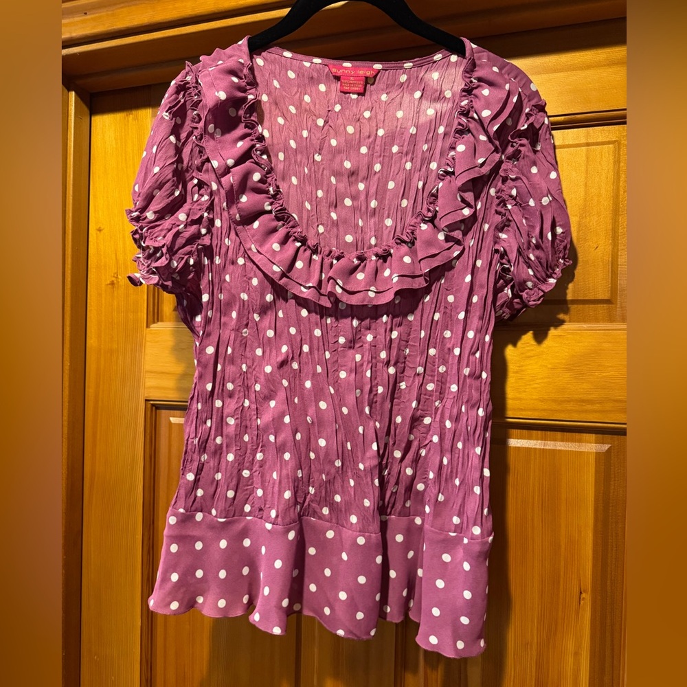 Sunny Leigh Pink Polka Dot Ruffle Blouse